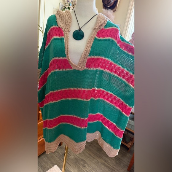 Striped hooded Knit oversized Top in Teal and Pink - Picture 7 of 13